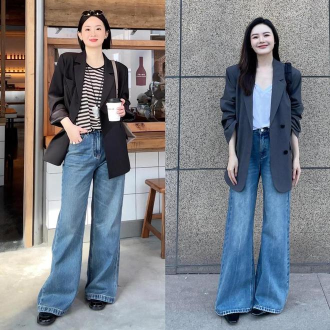 40+女生这样穿更减龄时髦春天“西装+牛仔裤”太养眼(图1)